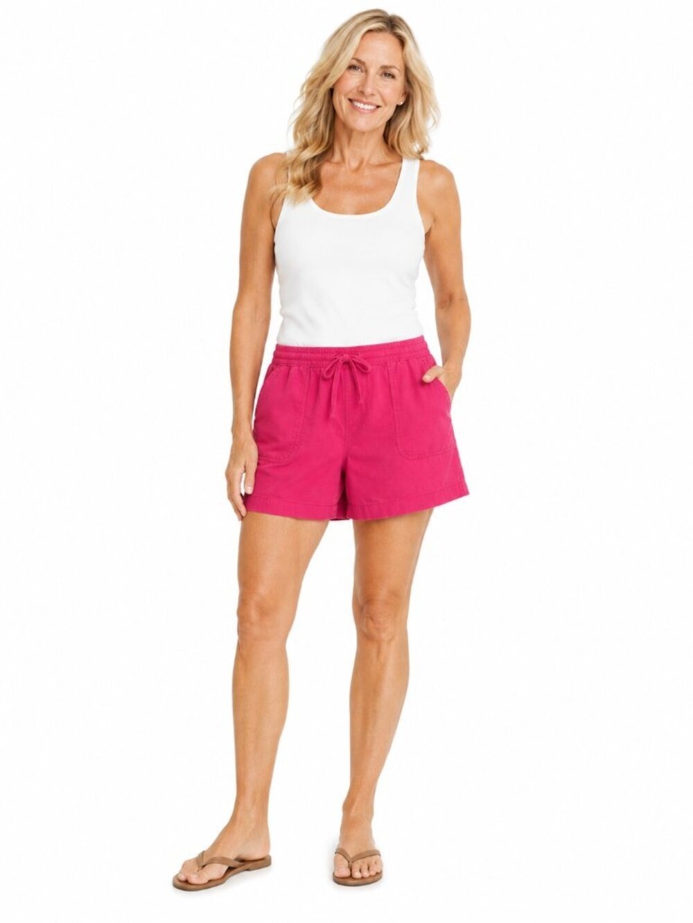 Eddie Bauer Linen Blend Drawstring Shorts Large Pink Casual Summer